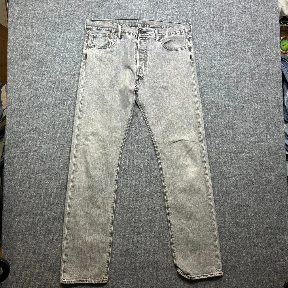 Levi's 501 Original Fit Jeans Men's 37X33 Gray Denim Straight Button Fly - Flaws